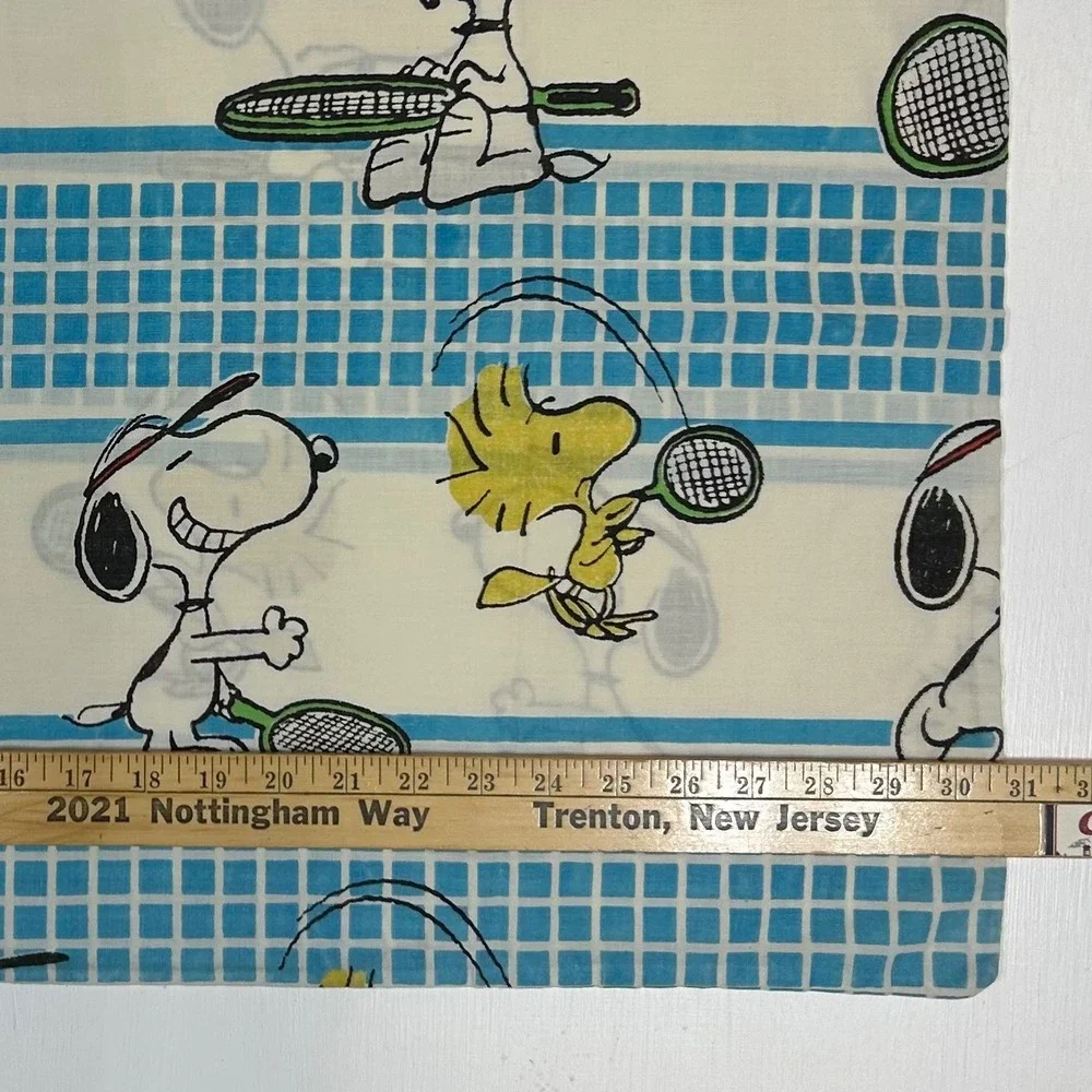 Vintage Peanuts Snoopy Woodstock Tennis Pillowcase Blue White Yellow 1958 1965
